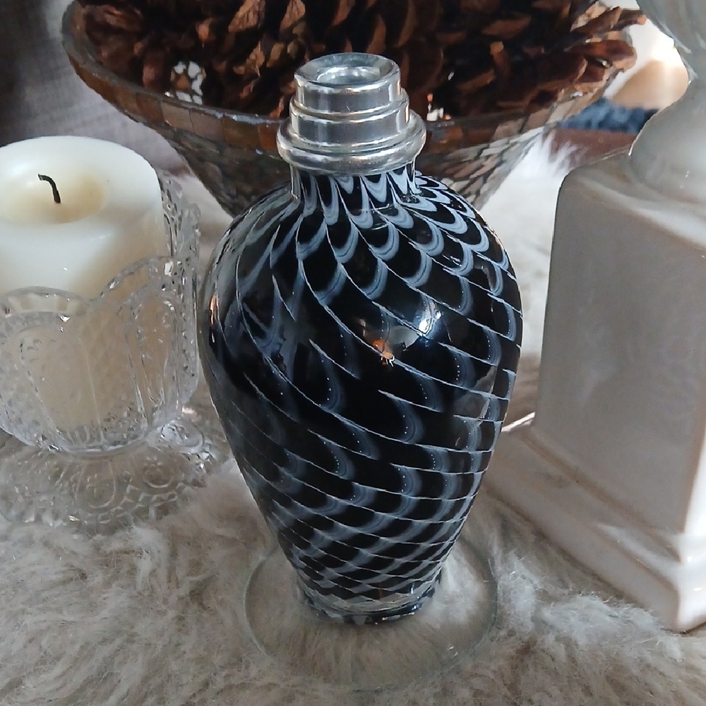 Artistic Black and Silver Glass Swirl Vase By LA TEE DA